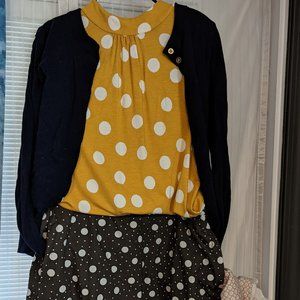 Boden, Yellow with White Polka Dot High Neck Stretchy Tank, Size 4